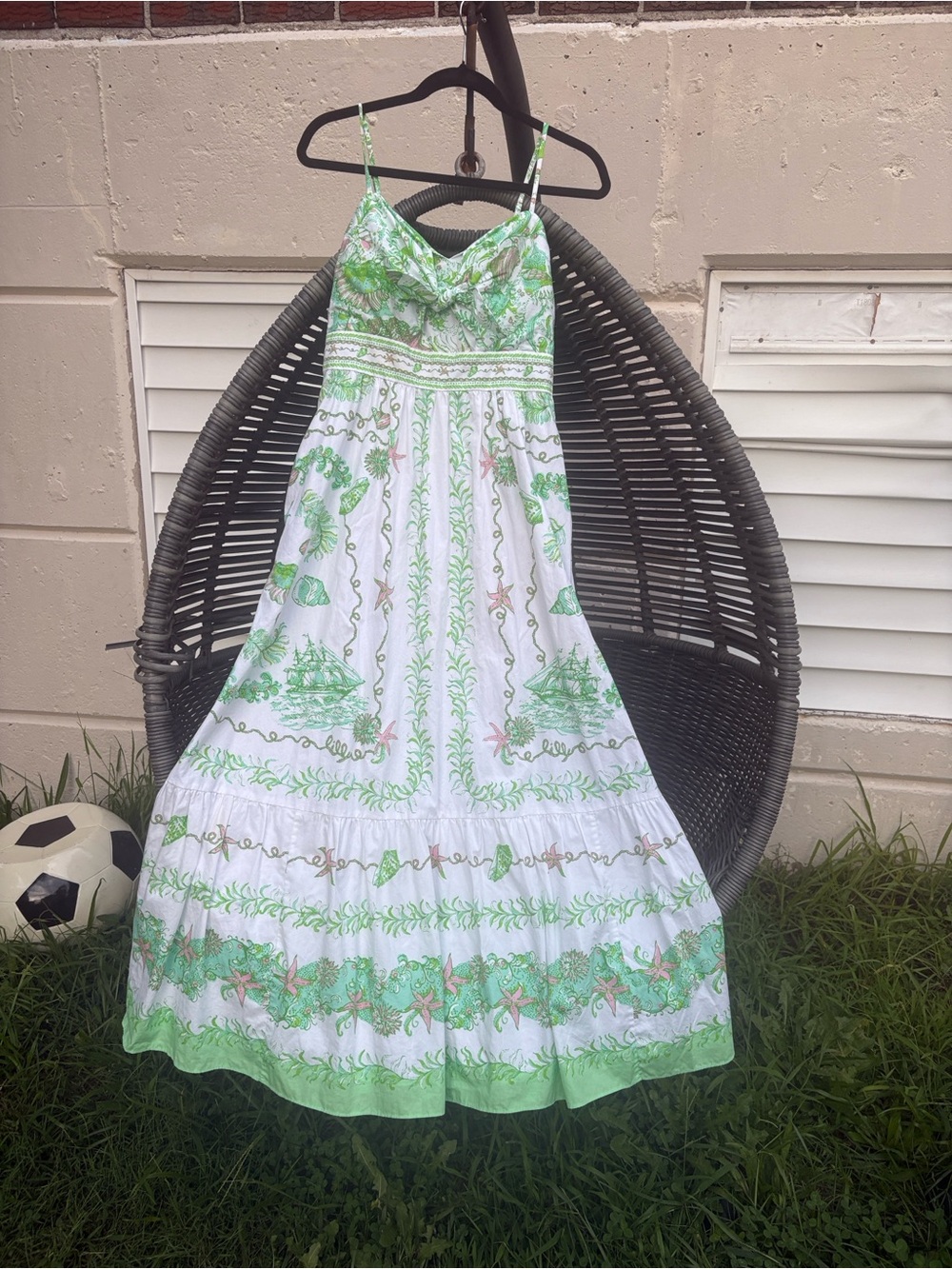 Lilly Pulitzer White Maxi Dress with Green Floral & Nautical Print